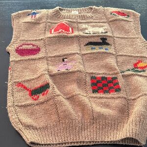 Vintage Knit Wool  Sweater Vest with Fun Patterns